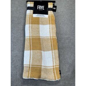 FRYE Dusted Plaid Oversized Throw Blanket 50x70" Reversible Mustard Yellow White